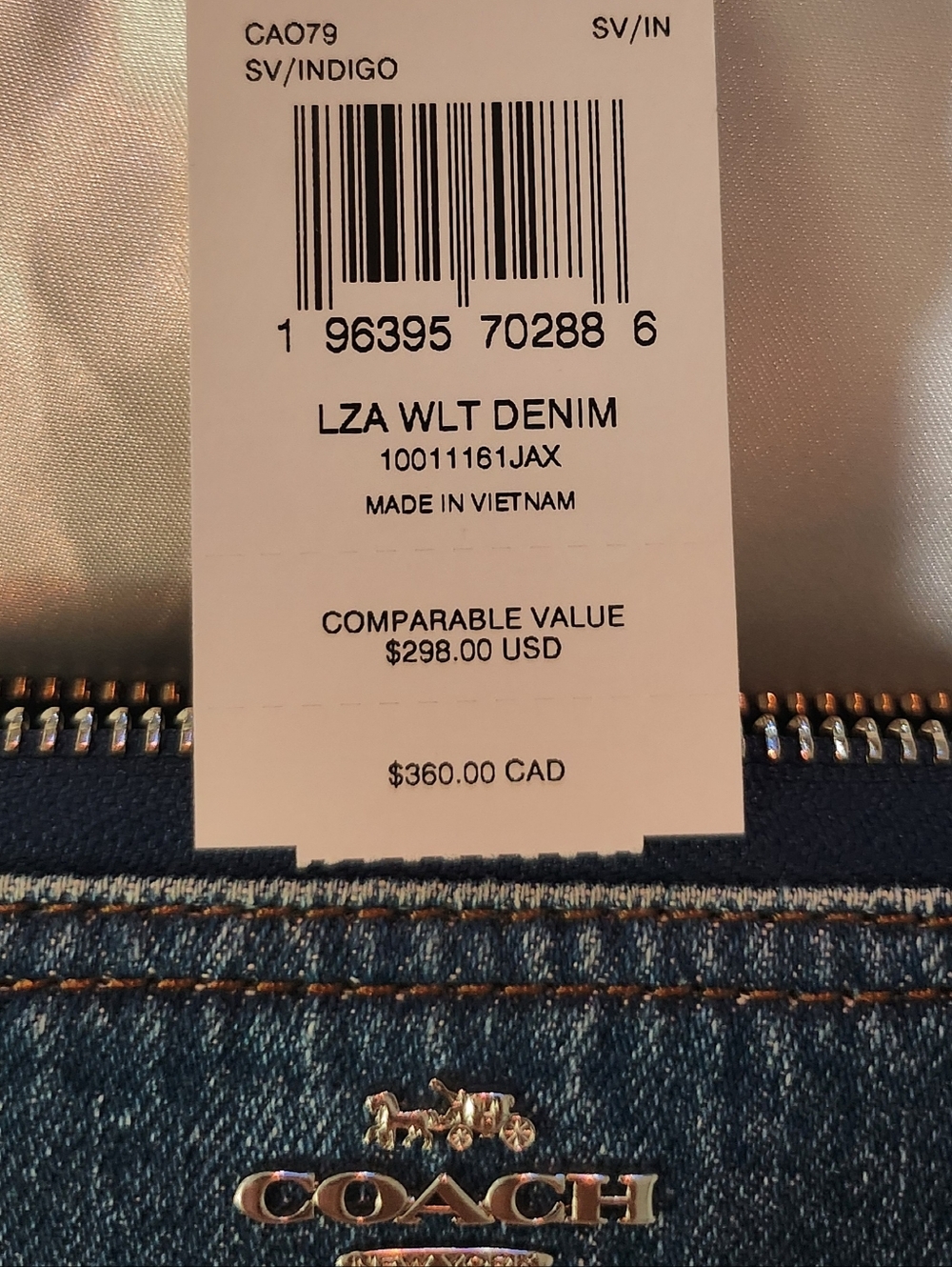 Coach Denim Zip Wallet - Medium Blue with Silver Logo - Picture 10 of 10